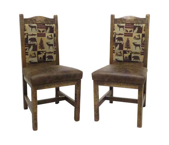 Set of 2 -Modern Rustic Oak Upholstered Dining Chair with Upholstered Seat and Back Multiple fabric options