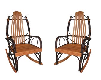 Set of 2 Amish Hickory & Oak Rocking Chairs