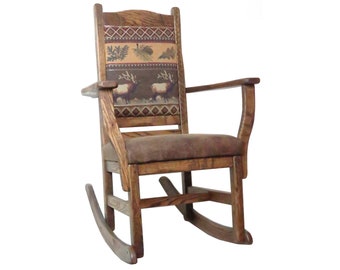 Solid Barnwood Amish Rocking Chair with Upholstered Seat & Back