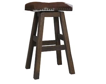 Swivel Cow Hide Saddle Seat Bar Stool - 30" Bar Height