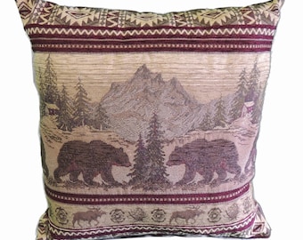 Rustic Bear Mountain Premium Quality Throw Pillow COVER ONLY