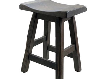 Set of 2 - Swivel Barnwood Bar Stools - Saddle Seat 30" Antique Slate