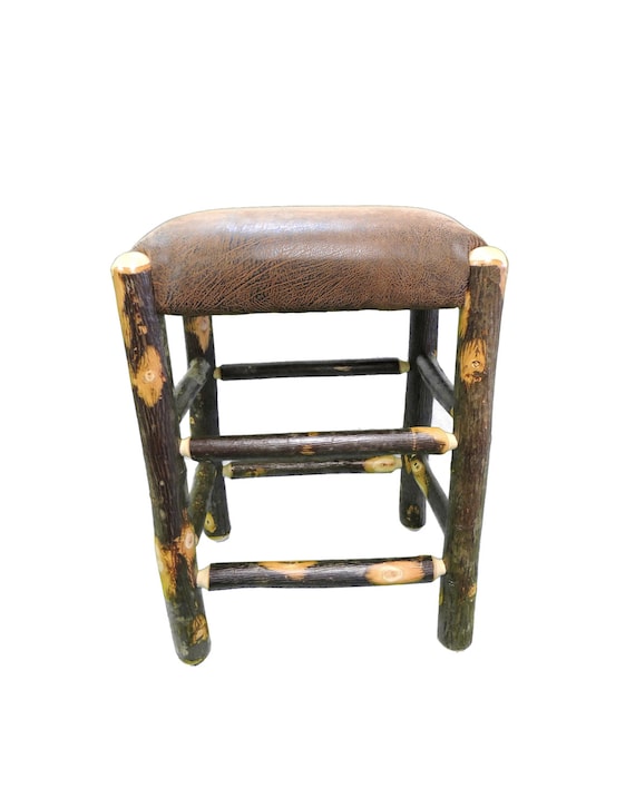 24 Inch Rustic Hickory Upholstered Bar Stool No Back