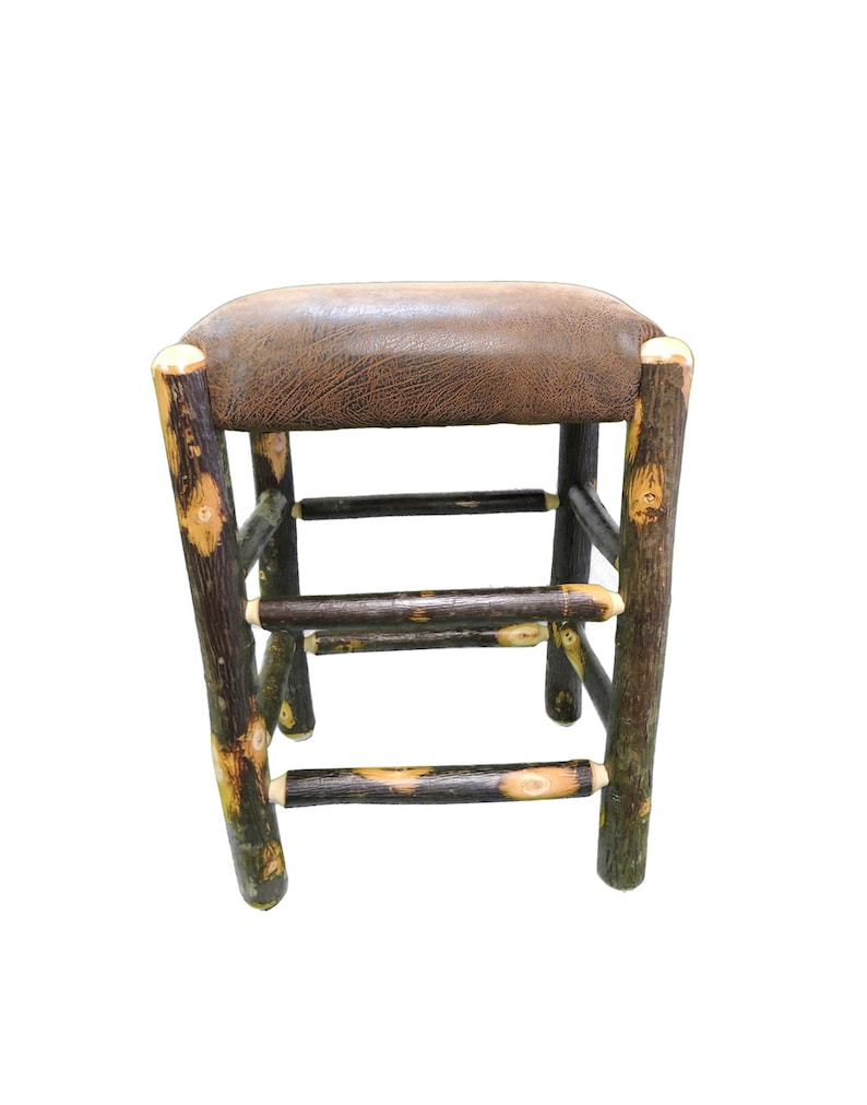 24 Inch Rustic Hickory Upholstered Bar Stool No Back Image 0