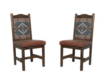 Rustic Oak Dining Chairs (Set of 2) – Arizona Turquois Fabric, Southwest Style