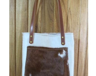 Western Hair on Hide Tote Bag, Brown & White Cowhide Purse