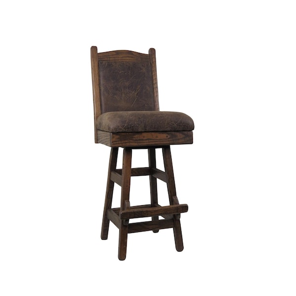 24" or 30" Modern Rustic Oak Swivel Upholstered Bar stool - Multiple Fabric Options