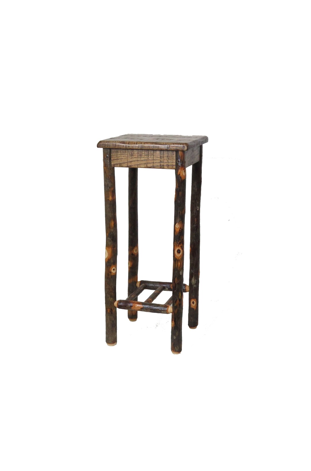 Rustic Hickory Tall Side Table Plant Stand With Distressed Solid Oak