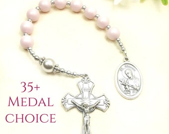 You choose Medal Novena Pocket Rosary with Swarovski Beads St Therese, St Joseph, St Anthony, St Gerard, St Bernadette. 38 Medals choice.