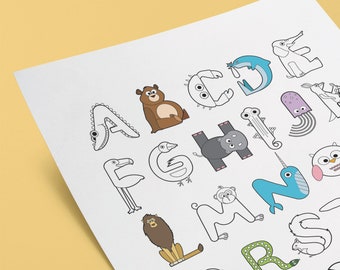 Alphabet Animals - Coloring Pages (Set of 2)