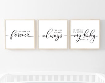 Love You Forever - Nursery/Room Wall Decor - Set of 3