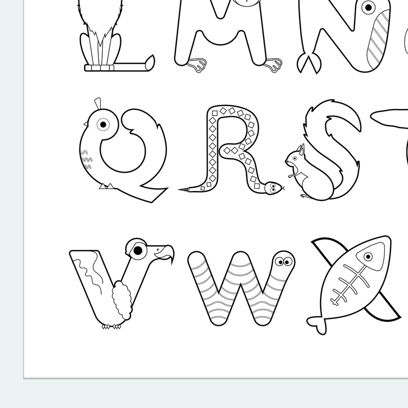 Alphabet Animals Coloring Pages Set of 2 | Etsy