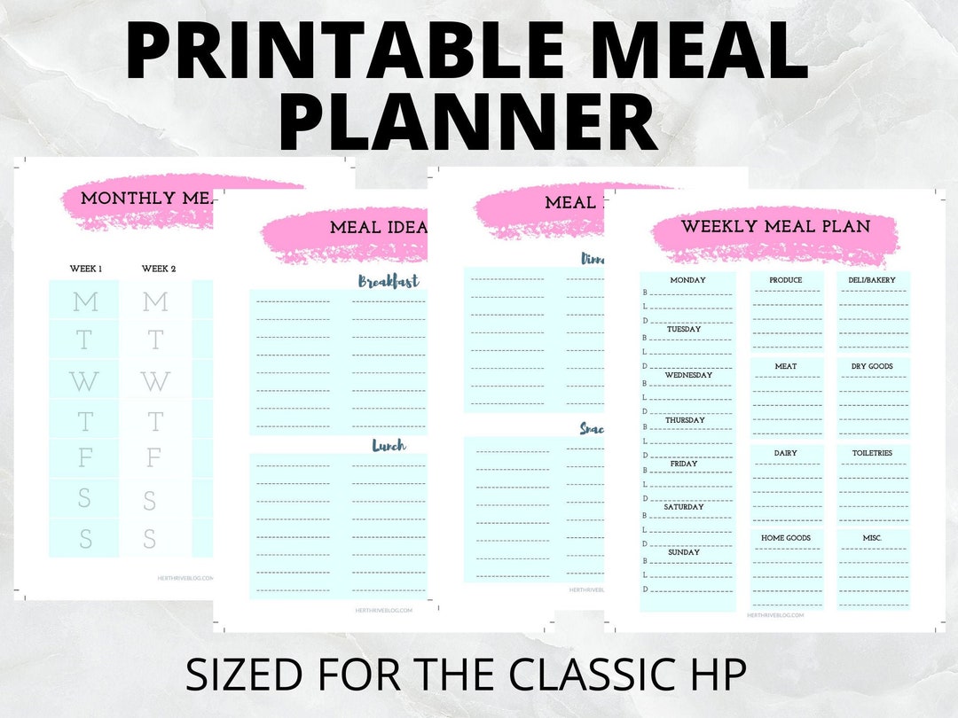 Meal Planner Printable Sized for the Classic HP HP Meal - Etsy