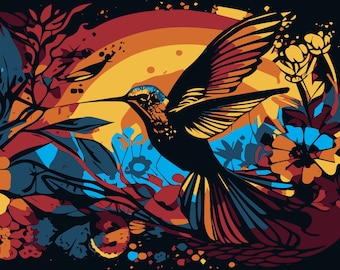 Hummingbird at Sunset | Handmade | Indoor Outdoor | Vinyl on Sheet Metal