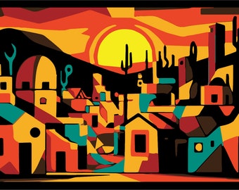 Adobe Village | Handmade | Indoor Outdoor | Vinyl on Sheet Metal
