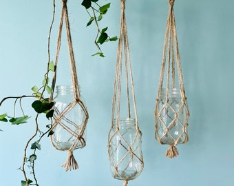 Mason Jar Hangers / Eco-Friendly Jute / Rustic Decor for Outdoor & Weddings / Wildflower Holder / Plant Hanger / Macrame Plant Holders