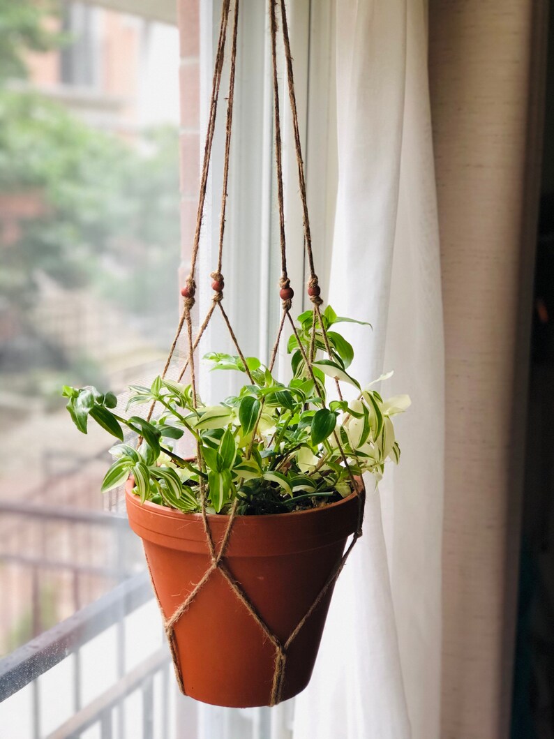 Minimalist Jute Plant Hanger Wood Beads Medium size. Etsy