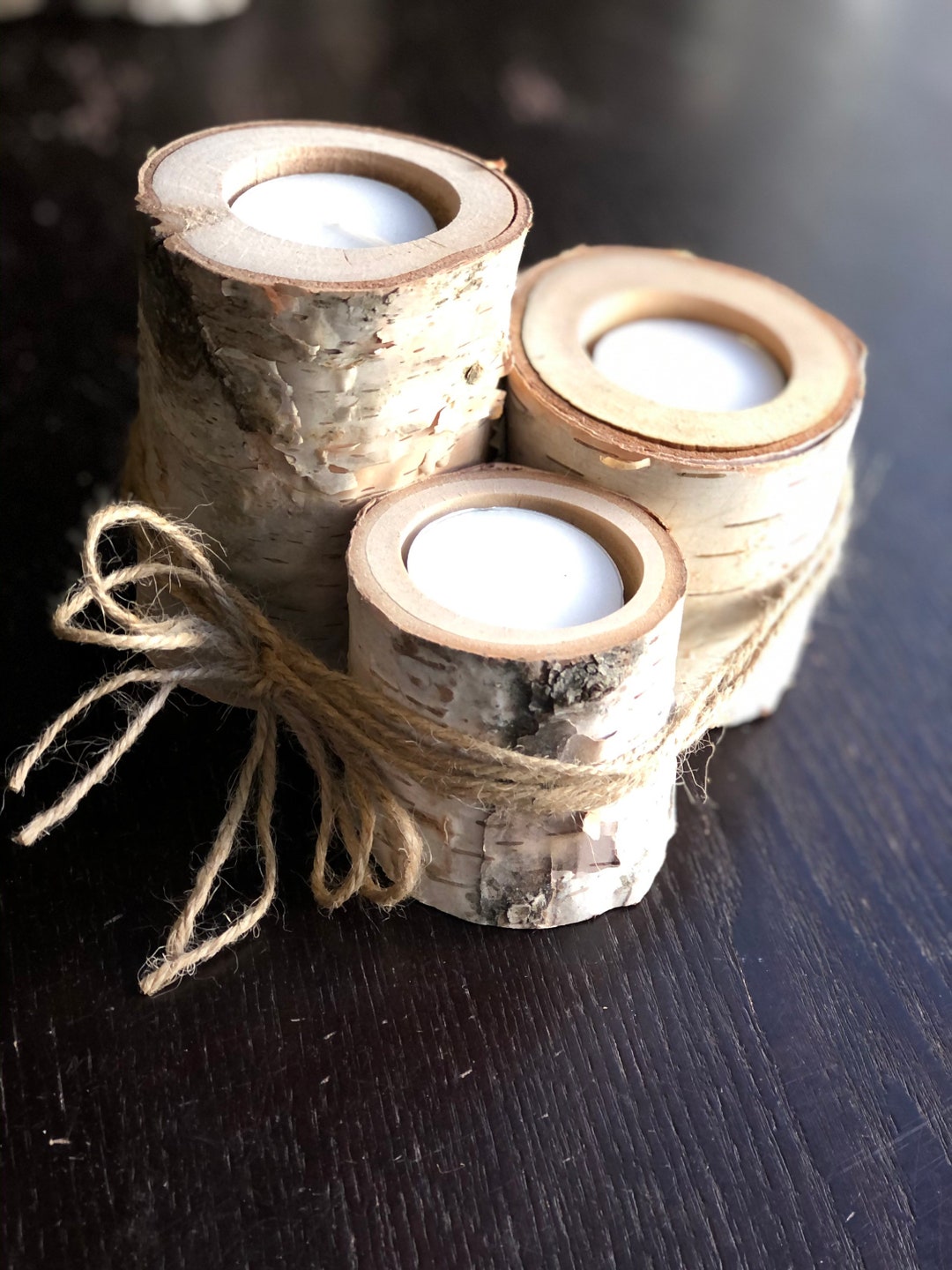 Set of 3 Canadian Birch Tree Candle Holders/ Gift Idea / Birch Bark