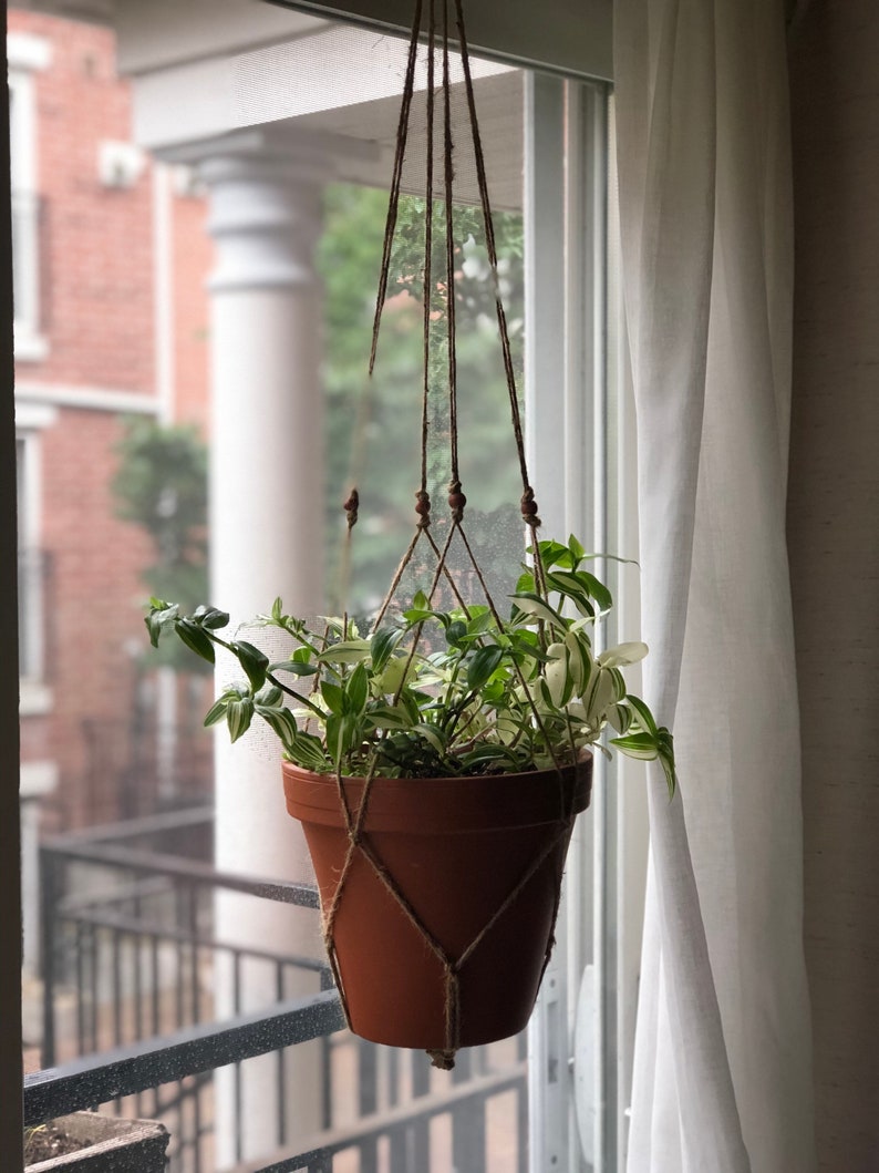 Minimalist Jute Plant Hanger Wood Beads Medium size. Etsy