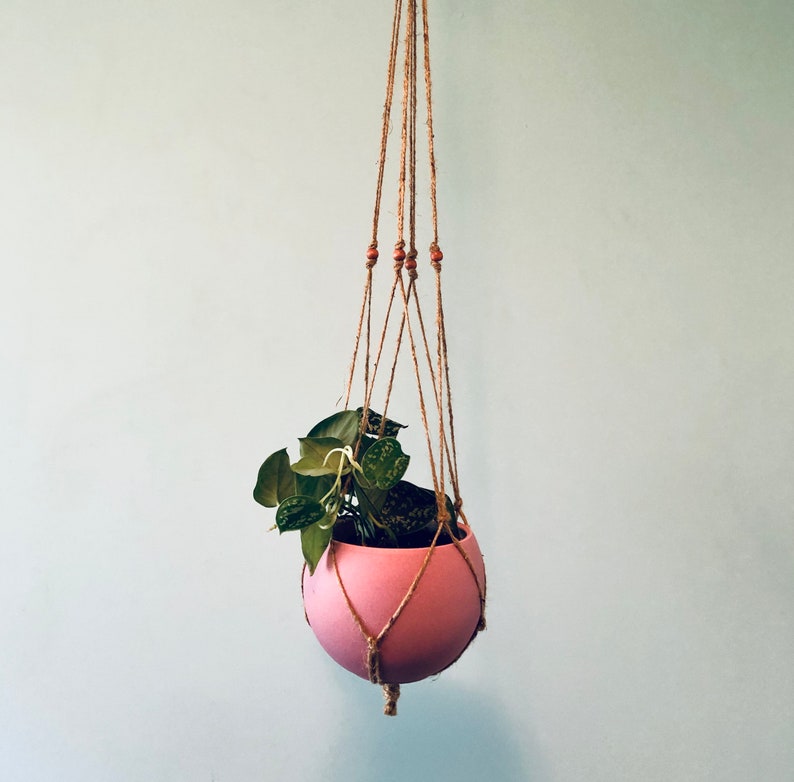 Minimalist Jute Plant Hanger Wood Beads Medium size. Etsy