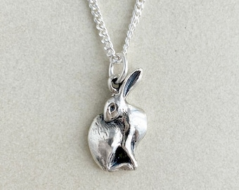 Hare Necklace - Rabbit Pendant - Sterling Silver or Bronze - Animal Jewelry