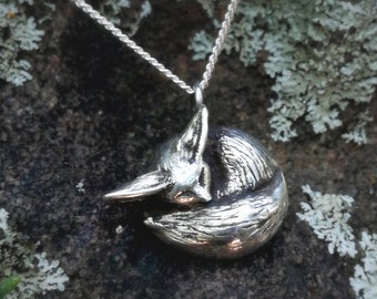 Fennec Fox Pendant in Sterling Silver or Bronze - Handcrafted by Folklorika