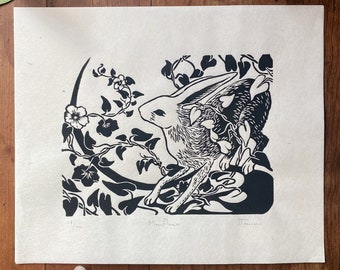 Handmade Moonflower Linocut Print - Nature Inspired Wall Art