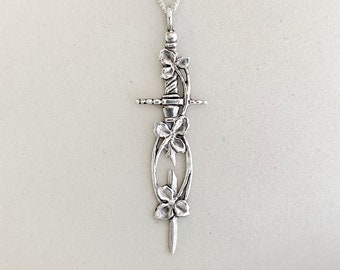 Broken Sword Pendant - Leaf Necklace - Delicate Handcrafted Jewelry - Art Nouveau Inspired