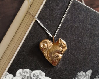 Squirrel Heart Pendant - Nature Charm Necklace