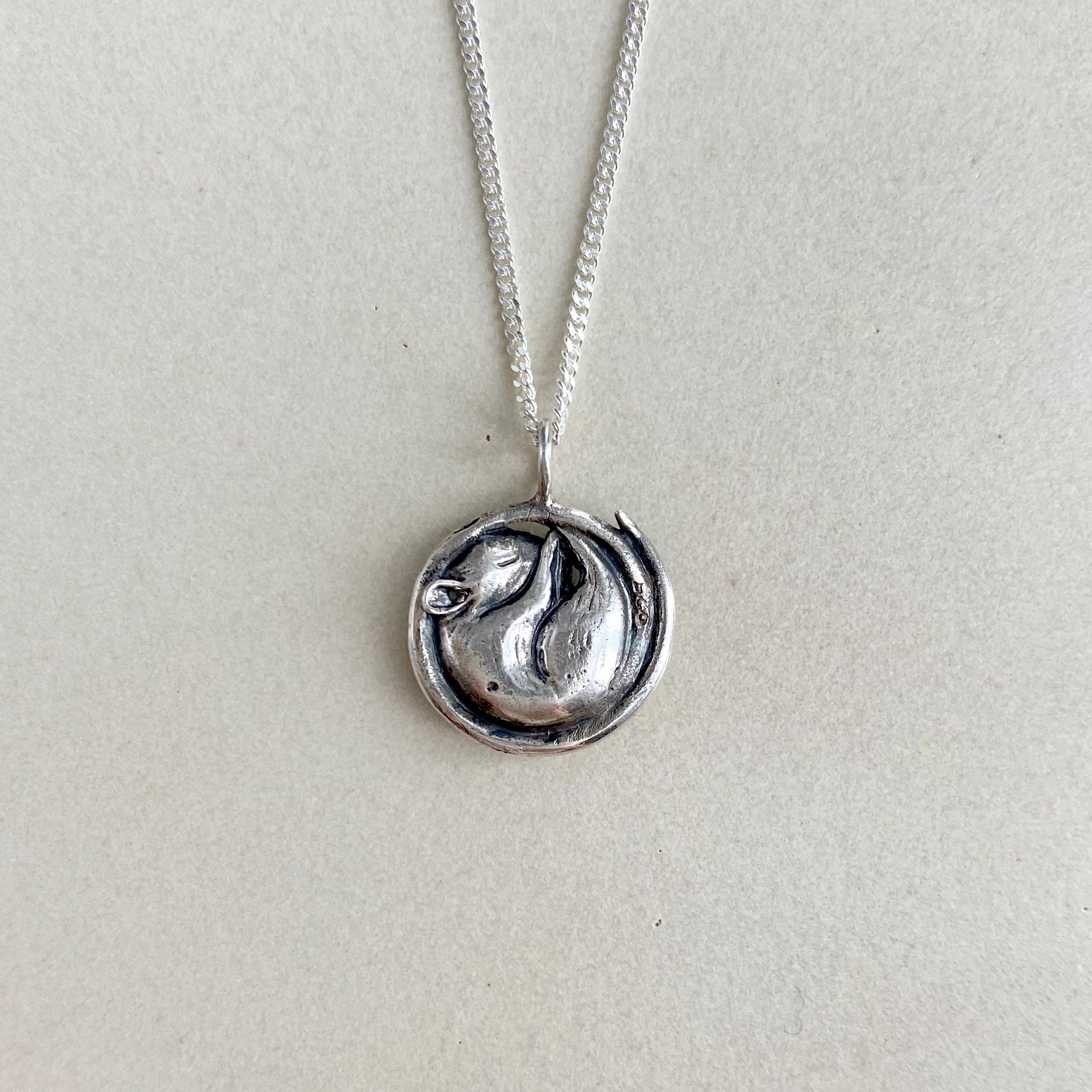 Folklorika Sleeping Mouse Pendant Sterling Silver or Bronze - Animal Necklace