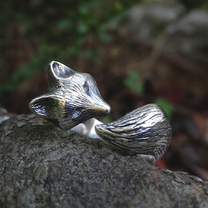 Sterling Silver or Bronze Fox Ring by Folklorika  Adjustable Wrap Animal Jewelry