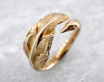 Swan Feather Ring - Handmade Sterling Silver Adjustable Fairy-Tale Band