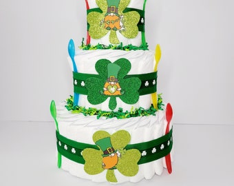 St. Patrick's Day Diaper Cake - Irish Diaper Cake - Holiday - Green Diaper Cake - Newborn Gift - Irish Mom - St Patty - Baby Shower Gift