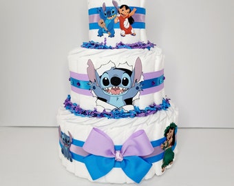 Lilo and Stitch Diaper Cake, Baby Shower Gift, Decoration, Baby Shower Centerpiece, Purple and Turquoise Color, Baby Cake, Baby Gift, Baby