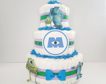 Monsters Diaper Cake, Baby Shower Gift, Decoration, Baby Shower Centerpiece, Baby Cake, Baby Gift, Animal Theme, Newborn Gift, Mom To Be.