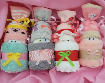 Baby Girl Diaper Decoration Gifts, Baby Shower Centerpiece, Girl, Unique Newborn Gift, Party Favors, Diaper Sock Babies, Washcloth Babies
