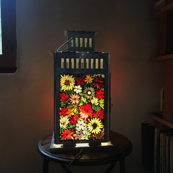 Reserved. Daydreaming. 35 cm hammered metal lantern covered in tesselles in warm colors