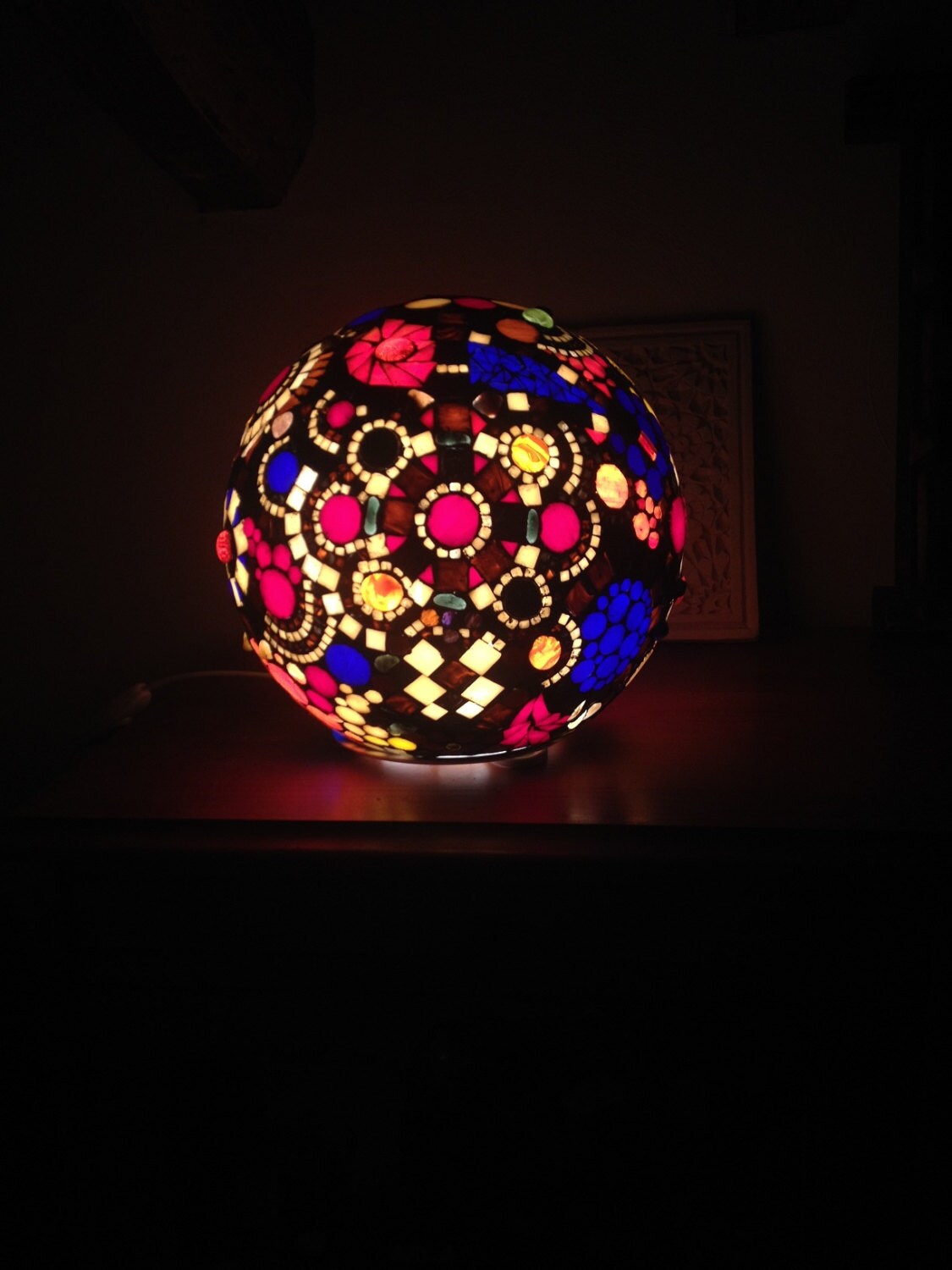 Sur Commande. Lampe Boule en Mosaïque de Verre Style Ethnique