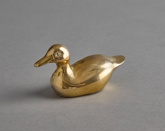 Solid Brass Duck Figurine Sculpture: Paperweight..