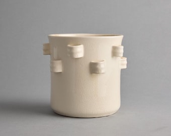 Ceramic Ivory Cream Crackle Glazed Shelf Decor Sculpture Planter Utensil Holder