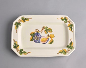Italian Hand Painted Ceramic Wall Art Platter Purples Figs Green Fig Leaves