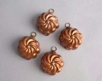 Mini Copper Baking Cooking Molds: Cottage Home Decor Set of 4