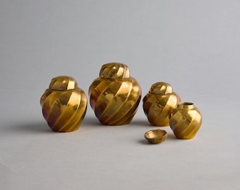 Solid Brass Swirl Ginger Jars: Set of 4 Trinket Storage Containers (Made in India)