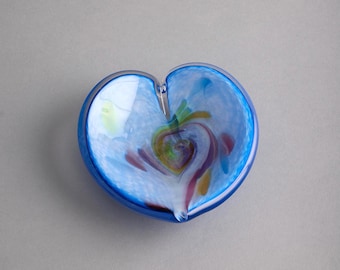 Glass Eye Studio Opalescent Blue Heart Trinket Dish