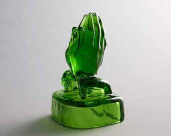 Uranium Glass Boyds Hands Limited Edition: Green Thanking Praying Cupping