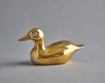Solid Brass Duck Figurine Sculpture: Paperweight MCM
