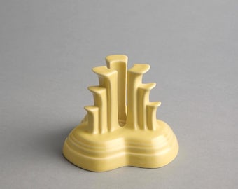 Yellow Fiesta Ware Tripod Taper Candle Holder: Art Deco Homer Laughlin