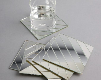 MCM Slatted Mirror Glass Coasters Tomorrow Design's New York Set of 6