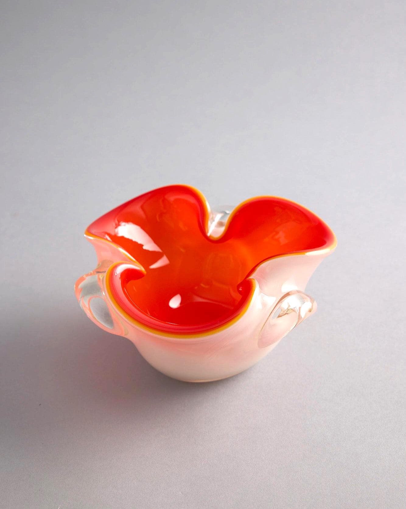 Murano Trifold Orange White Glass Ashtray: Sommerso, Alfredo