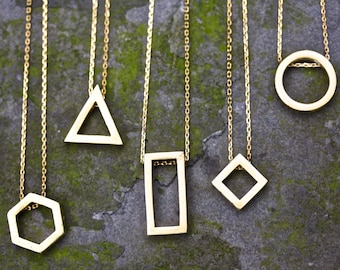 Geometric Necklace raw brass raw brass necklace necklace triangle necklace hexagon necklace circle necklace diamond necklace rectangle